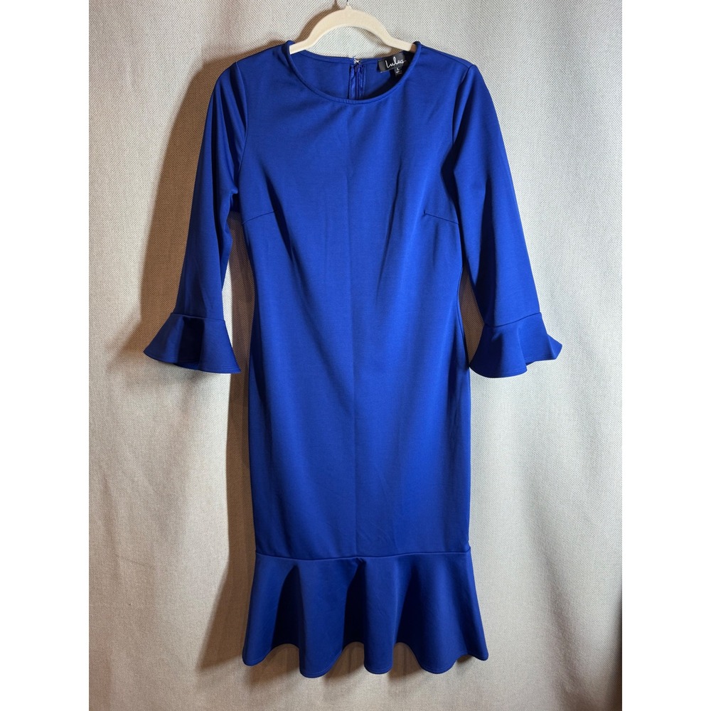 Lulus Royal Blue Mermaid Sheath Dress Ruffle Sleeve Midi VJ2114 Womens Large